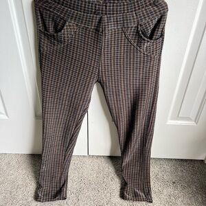 Brown and Black Plaid Pants Warm Inside and Stretchy